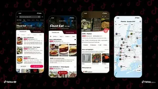 Captures d'écran de la fonctionnalite Must Eat de TikTok : listes de restaurants et carte